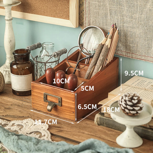 Wooden Desktop Organizer with 3 Compartments Compact Office Supplies Makeup Organizer for Bathroom Office Home Vanity Countertop