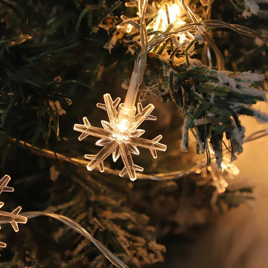 80/40/20/10LED Snowflake String Lights Christmas Battery Operated Bedroom Indoors Garden Christmas Tree Living Room Decoration