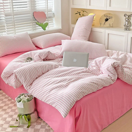 Ins Bedding Set with Pillowcase bed sheet Single Full Size Bed Linen Duvet Cover Set Queen/King Double Comforter Cover