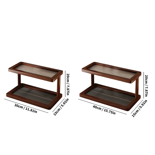Bamboo 2-Tier Vanity Organizer with Acrylic Base, Eco-Friendly Cosmetic/Perfume Storage Rack for Bathroom & Kitchen (Walnut）