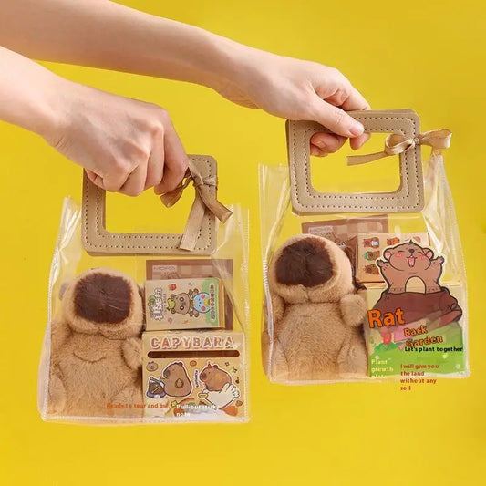 Stationery Set for Students: Kawaii Capybara Themed with Pen, Stickers, Notebook, Plush Charms, Handbag & Rewards