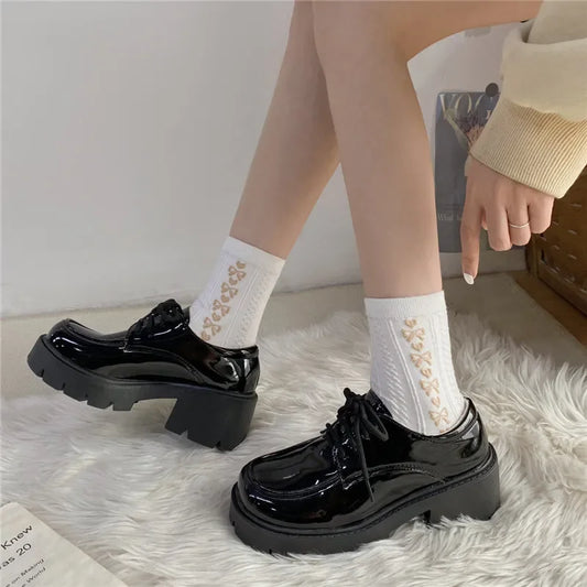 Plus Size Women's Preppy Style Fleece-Lined Platform Shoes 41-43 Codes UK Style JK Shoes With Thick Soles For Winter