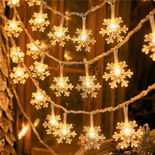 80/40/20/10LED Snowflake String Lights Christmas Battery Operated Bedroom Indoors Garden Christmas Tree Living Room Decoration