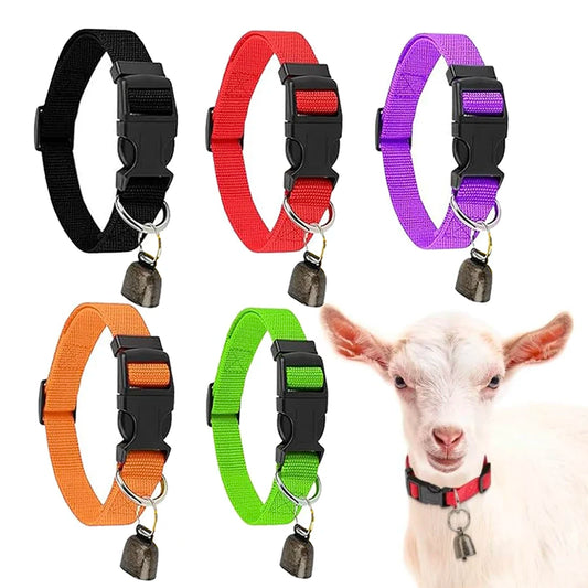 Goat Collars with Bells, Adjustable Nylon Collar Set, Horse Sheep Cow Grazing Copper Bells Pet Anti-Lost Bronze Bell for Animal