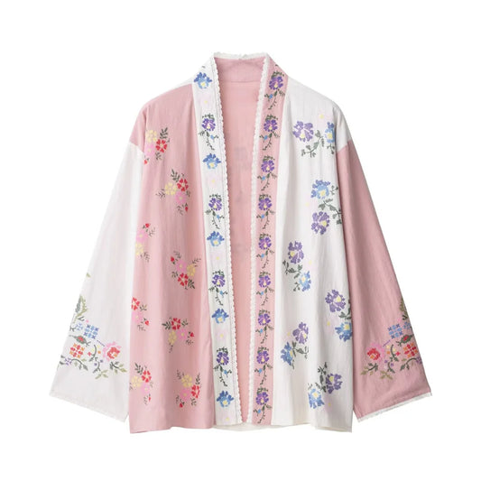 women's clothing new product casual temperament simple V-neck long sleeved flower embroidered long shirt
