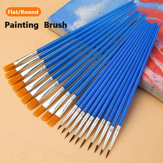 10/20/50Pcs Painting Brushes Set Art Round / Flat Brushs Nylon Hair Paint Brushes Pen for Oil Acrylic Watercolor Art Supplies
