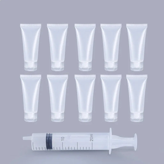 10Pcs Empty Refillable Plastic Squeeze Tubes Transparent Cosmetic Containers Soft Tube Travel Bottle with Flip Lid & Screw Cover