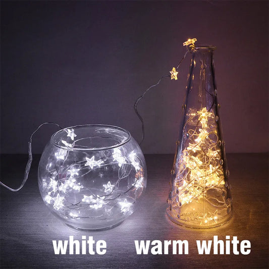 60LED Indoor Star Silver Wire LED Fairy Lights Battery Operate String Star Garlands Holiday Lights For Wedding Christmas Bedroom