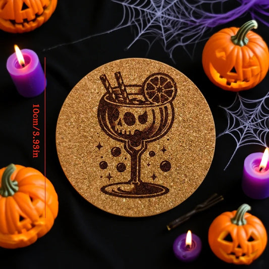 Set of 4 Halloween Cocktails Cork Coasters Holiday Party Decoration Supplies Home Kitchen Table Accessories Housewarming Gifts