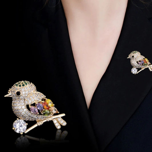 Fashion Zircon Magpie Bird Brooch For Women Banquet Lapel Pin Wedding Party Jewelry Accessries