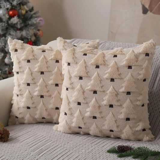 Pillow Cover Christmas Tree Cushion Cover Soft Plush for Bed Sofa Living Room Pillow Cover Winter Christmas Holiday Home Decor