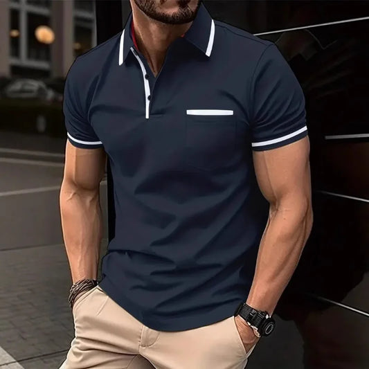 Fashion Men's Clothing Can Be Printed with Summer Casual Buttons Color Matching Pockets European American POLO Shirts