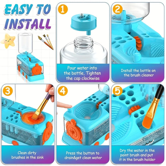 5-in-1 Art Supplies Kit with Water Wheel, Brush Holder & Palette - Watercolor & Acrylic Painting Set for Adults & Students