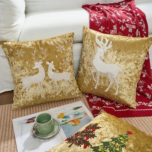 1pc Christmas Throw Pillow Cover, Snowflake Embroidery 18x18 Pillowcase Home Xmas Gold Decorative Cushion Cover Soft for Sofa