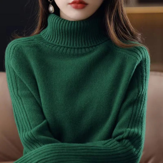 Women's Clothing Pulls Femmes Knitted High Neck Cotton Pullovers Basic Soft Sweaters Korean Fashion Long Sleeve Thick Sweater
