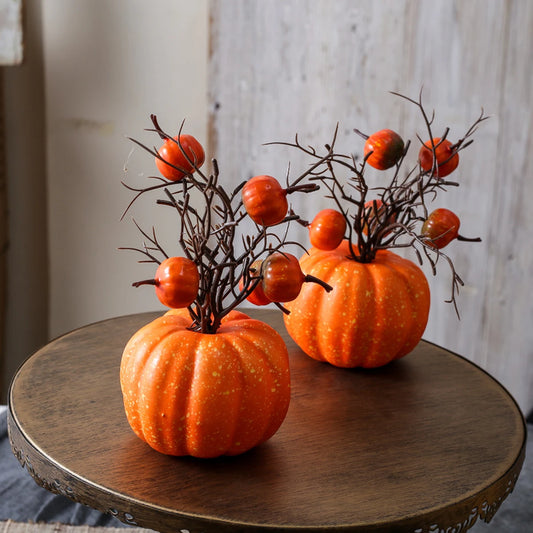 Halloween Pumpkin Decor with Artificial Flowers  Party, Spooky Fall Home Decorations, Faux Floral Arrangement Gift