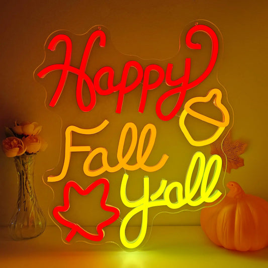 Happy Fall Yall LED Neon Sign Fall Decorations Dimmable Autumn Light for Wall Decor for Thanksgiving Party Home Fireplace