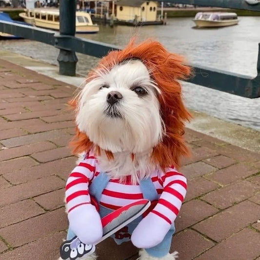 Pet Funny Costume Halloween Dog Cat Clothes Chucky Deadly Doll Cosplay Party Apparel Clothing Fancy Festival Cloth Cat Clothes