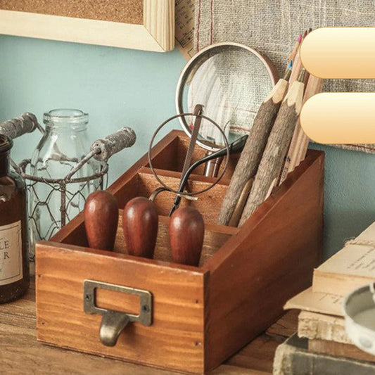 Wooden Desktop Organizer with 3 Compartments Compact Office Supplies Makeup Organizer for Bathroom Office Home Vanity Countertop