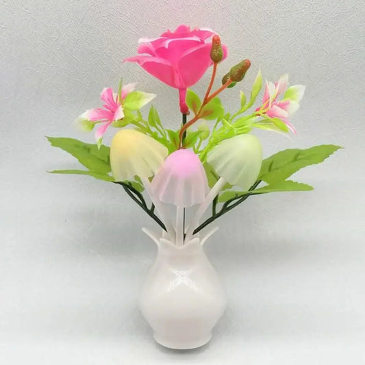 LED Mushroom Lamp LED Night Lamp Novel 7-color Night Lamp 220V EU Plug Sensing Dream High Grade Pomegranate Vase Flowers