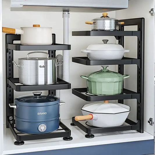 The Kitchen Is Equipped with Stainless Steel Shelves, Storage Racks, Sinks, and Multi-layered Household CabinetsKitchenOrganizer