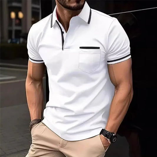 Fashion Men's Clothing Can Be Printed with Summer Casual Buttons Color Matching Pockets European American POLO Shirts