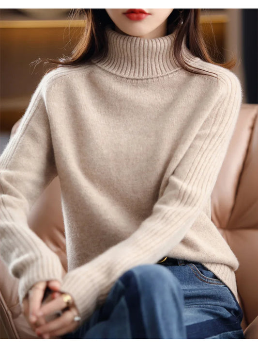 Women's Clothing Pulls Femmes Knitted High Neck Cotton Pullovers Basic Soft Sweaters Korean Fashion Long Sleeve Thick Sweater