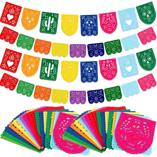 Colorful Mexican Party Banner Decorations Papel Picado Felt Fiesta Cactus Birthday Party Flags Dia De Los Muertos Garland Decor