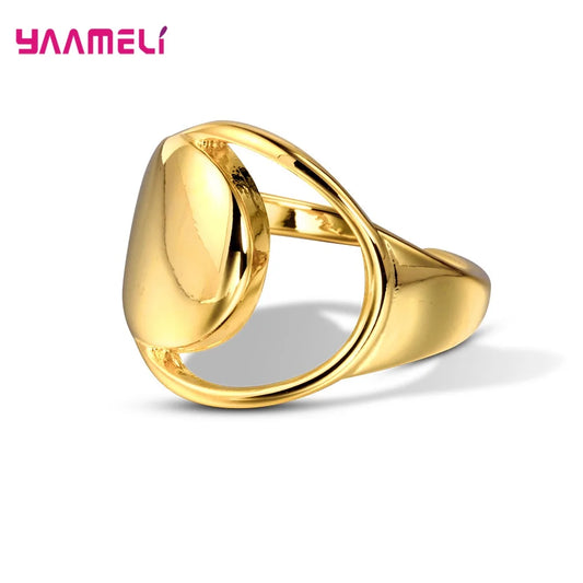 925 Sterling Silver Unisex Jewelry Rings for Women Men Opening Wide Band Resizable Size Original Silver and Gold Colors