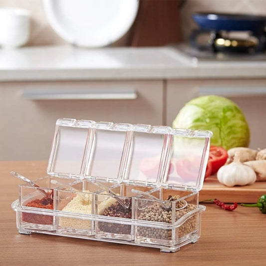 Seasoning Box 1 Set Seasoning Bottle with Lid and Spoon Transparent Crystal Seasoning Storage Container Kitchen Seasoning Tool