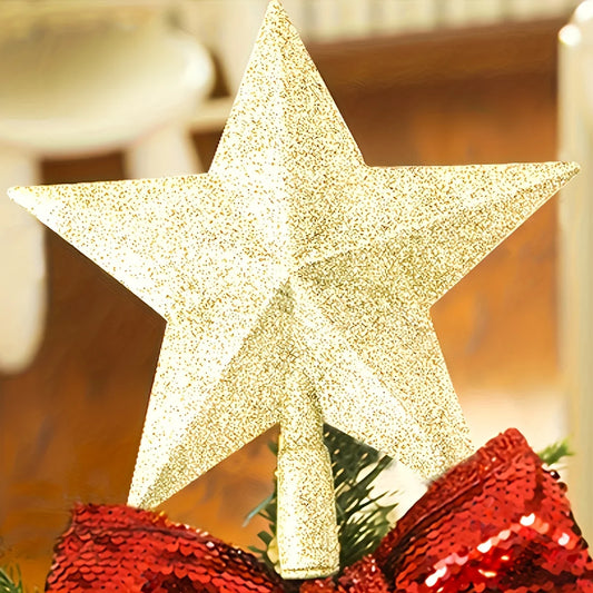 20cm Chrismas Star Tree Topper Glitter Golden Powder Merry Christmas Tree Decor Home Navidad Ornaments Five-pointed Star Decor