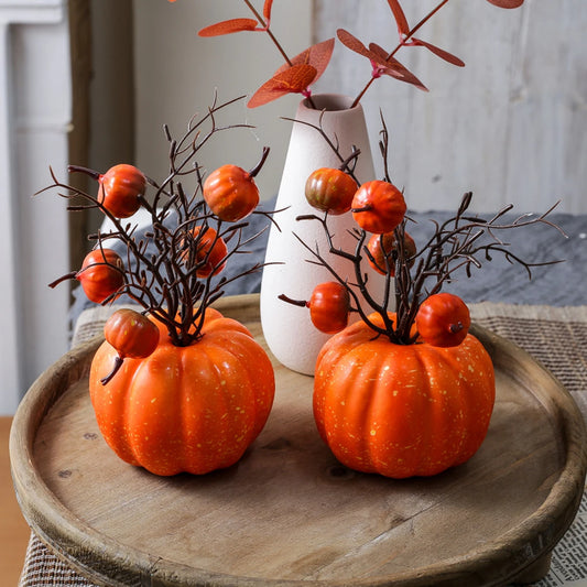 Halloween Pumpkin Decor with Artificial Flowers  Party, Spooky Fall Home Decorations, Faux Floral Arrangement Gift
