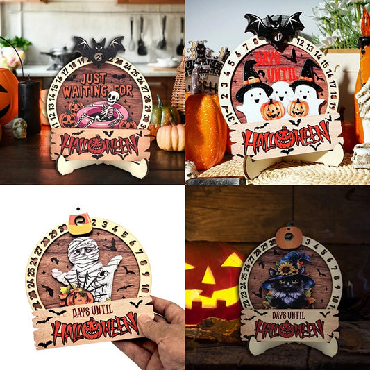 Halloween Countdown Calendar Wooden Rotatable Calendar With Base Tabletop Decor For Home Holiday Party