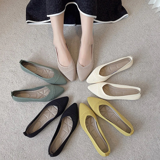 2025 New Solid Colour Knitting Flat Shoes for Women Fashion Female Casual Ballet Flats Footware Breathable Mesh Comfort Loafers