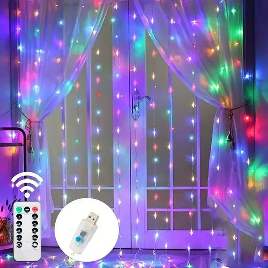 LED Garland Curtain Lights 8 Modes Remote Control Fairy Lights String Wedding Christmas Decor for Home Ramadan Festival Lamp