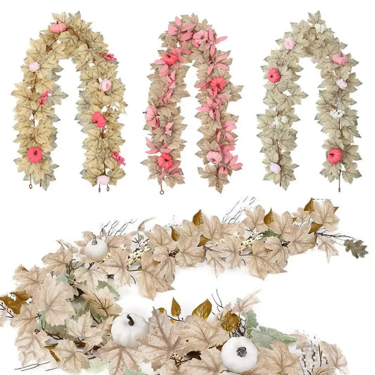 Fall Decoration Maple Leaf Pumpkin Berry Garland - Thanksgiving Halloween Harvest Decoration For Home Outdoor Porch ﻿ I5E4