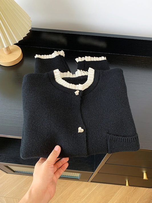 Women's Clothing 2025 Autumn New Love Button Knitted Cardigan Jacket Lazy Style Sweet Fashion Sweater Tops