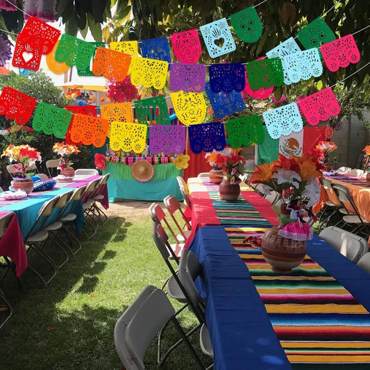 Colorful Mexican Party Banner Decorations Papel Picado Felt Fiesta Cactus Birthday Party Flags Dia De Los Muertos Garland Decor