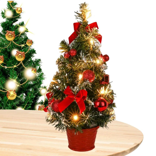 Christmas 40CM Tree Prelit Mini Christmas Tree With Lights Thick Snowy Frosted Artificial Christmas Tree Tabletop With Pine