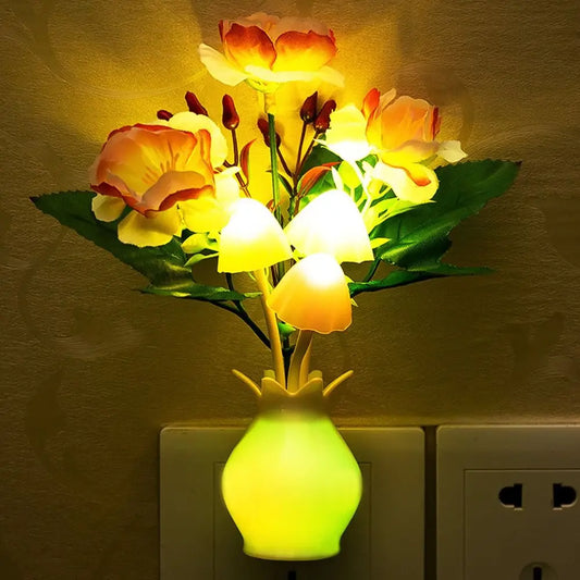 LED Mushroom Lamp LED Night Lamp Novel 7-color Night Lamp 220V EU Plug Sensing Dream High Grade Pomegranate Vase Flowers
