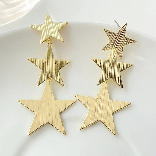 Vintage Long Star Dangle Earrings for Women Trendy Metal Golden Silver Color Punk Statement Dangle Earrings Party Jewelry