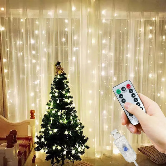 LED Curtain String Lights with Remote Control USB Plug-in Holiday Wedding Bedroom Christmas Party Lights Room Decor
