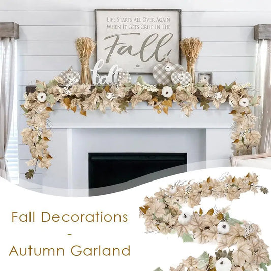 Fall Decoration Maple Leaf Pumpkin Berry Garland - Thanksgiving Halloween Harvest Decoration For Home Outdoor Porch ﻿ I5E4