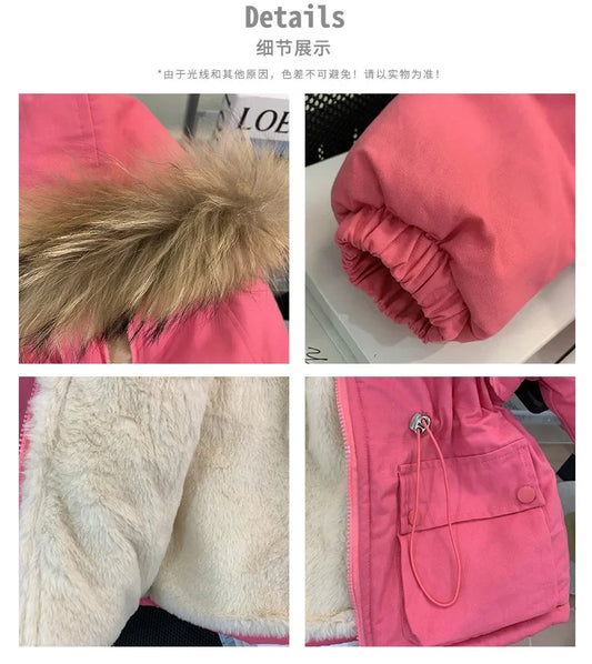 Winter clothing for girls with plush cotton coats, thickened pies for baby girls, overcoming 2025 new children's cotton jackets