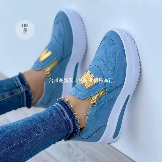 2025 Summer Women's Casual Shoes New Height Increase Anti-slip Platform Shoes Fashion Print Side Zipper Vulcanized Shoe Sneakers