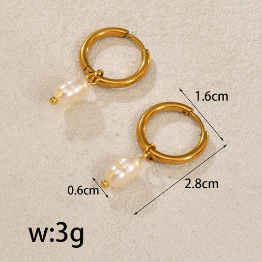 E110 fashionable and simple accessories: Stainless steel plated with 18K gold freshwater pearl gold ear rings