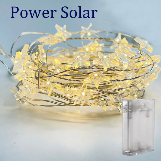 60LED Indoor Star Silver Wire LED Fairy Lights Battery Operate String Star Garlands Holiday Lights For Wedding Christmas Bedroom