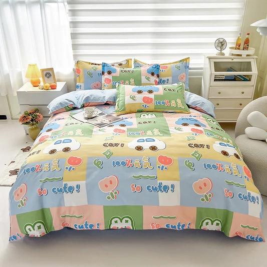 Kids Bedding Set,3Pcs Cartoon Boys Girl Bed Linens,Grey Lion,Duvet Cover +Flat Sheet +Pillowcase.Single Dorm Bedding