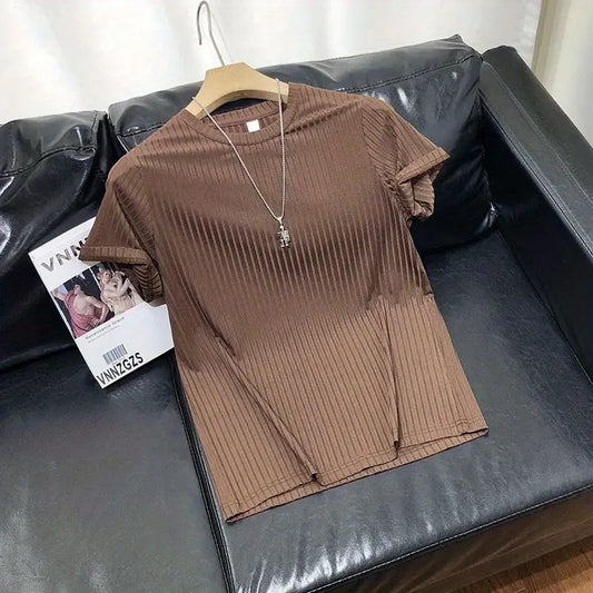 Men's Clothing  Silk Quick Dry Short Sleeve T-Shirt Summer New Arrival Lightweight Streetwear Brand Slim Fit Round Neck Casual