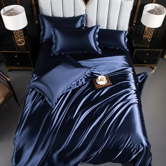 A/B Double-Sided Color Bedding Set Silky Satin Duvet Cover Bed Sheet Pillowcase Luxury Bedsheet King Queen Double Twin Size